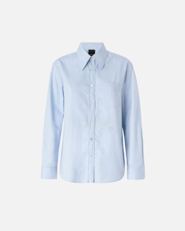 Camicia in Oxford di cotone azzurra blu panoramico