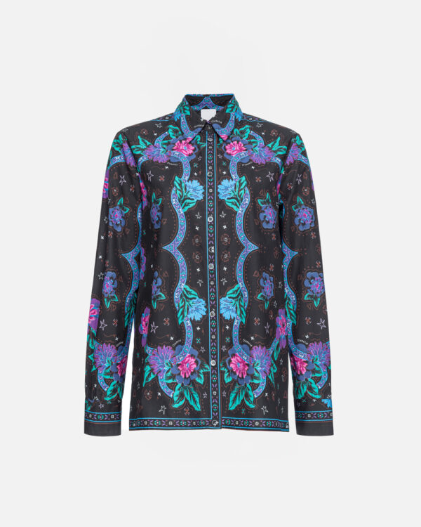 Poplin shirt with bandanna-style floral print mult.nero e verde e rosa