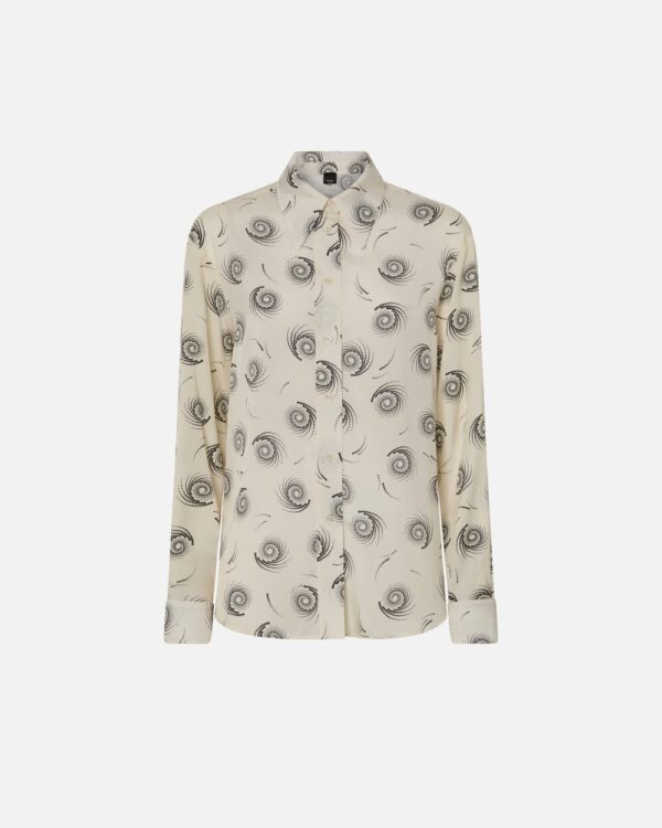 Camicia in twill stampa vortici panna e nero