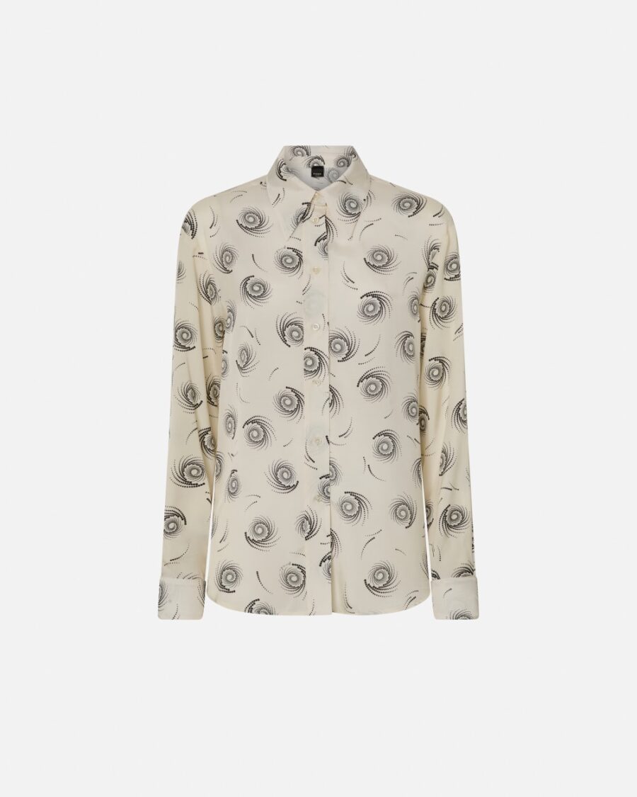 Camicia in twill stampa vortici panna e nero