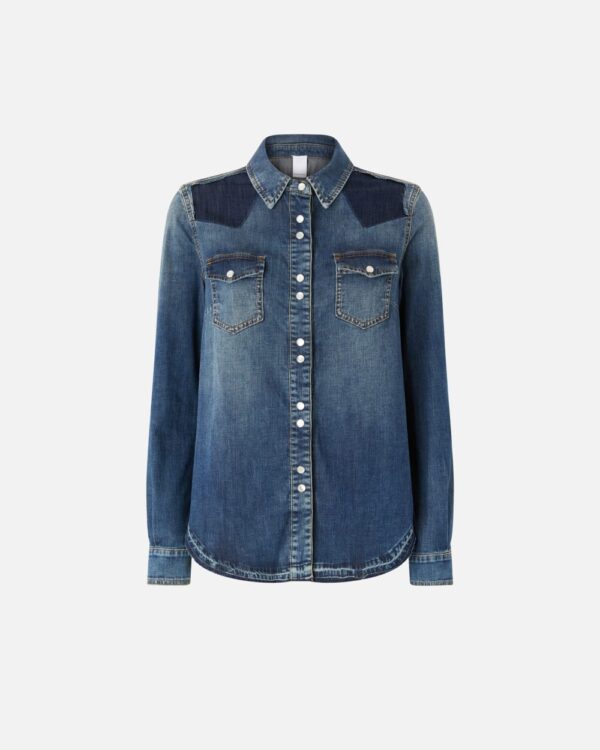 Camicia leggera in twill stretch blue lavaggio vintage scuro