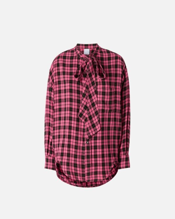 Camicia lunga a quadri con fusciacca mult.fuxia e nero