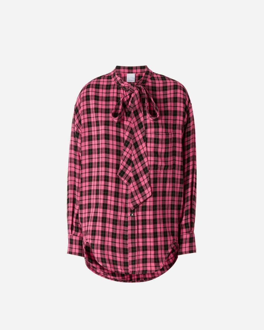 Camicia lunga a quadri con fusciacca mult.fuxia e nero