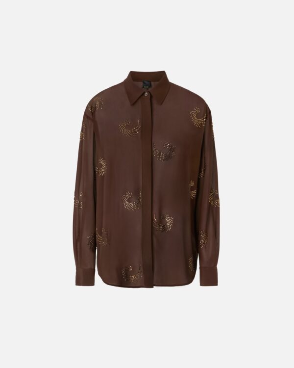 Semi-transparent shirt with rhinestone swirls marrone e chicco di caffe'
