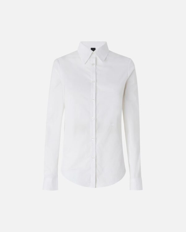 Camicia slim in popeline stetch con ricamo bianco brill.