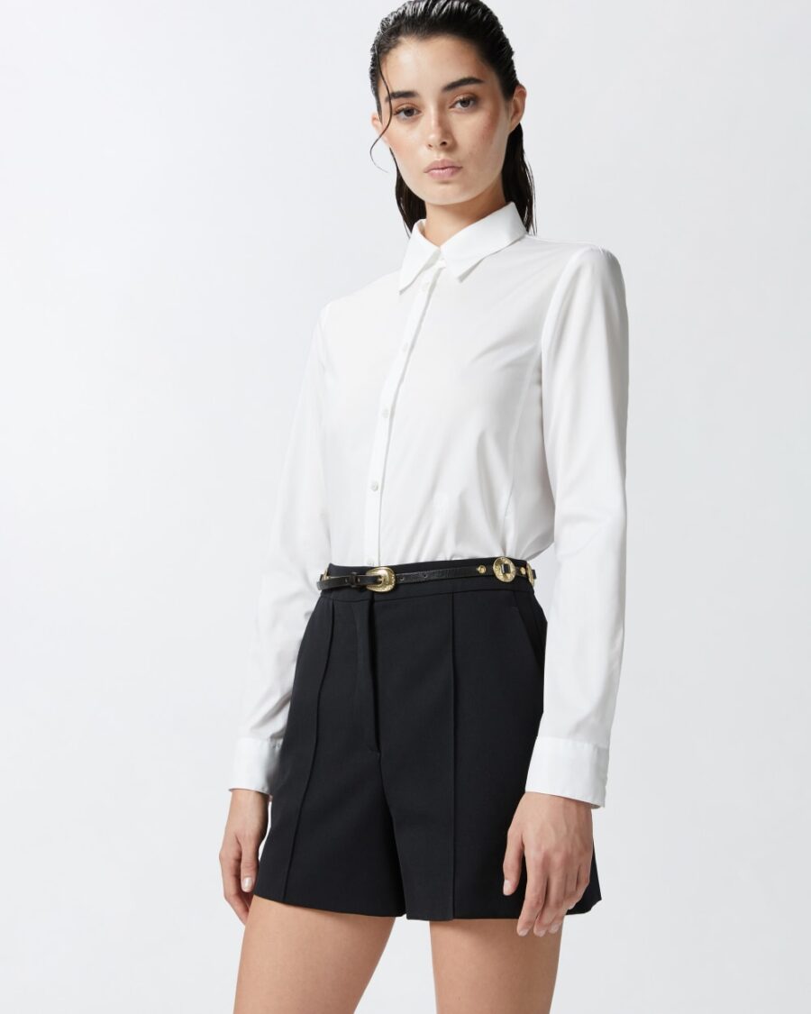 Camicia slim in popeline stetch con ricamo bianco brill.