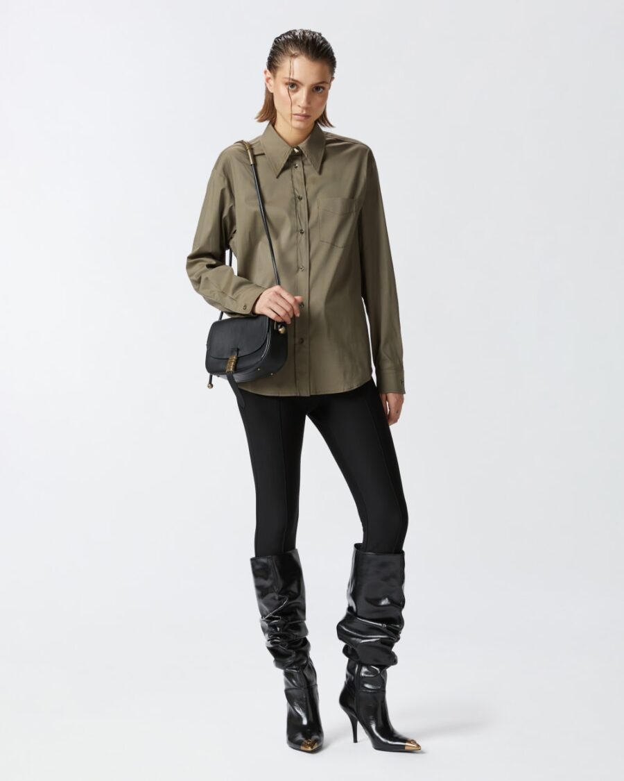Camicia utility green in popeline stretch - immagine 4