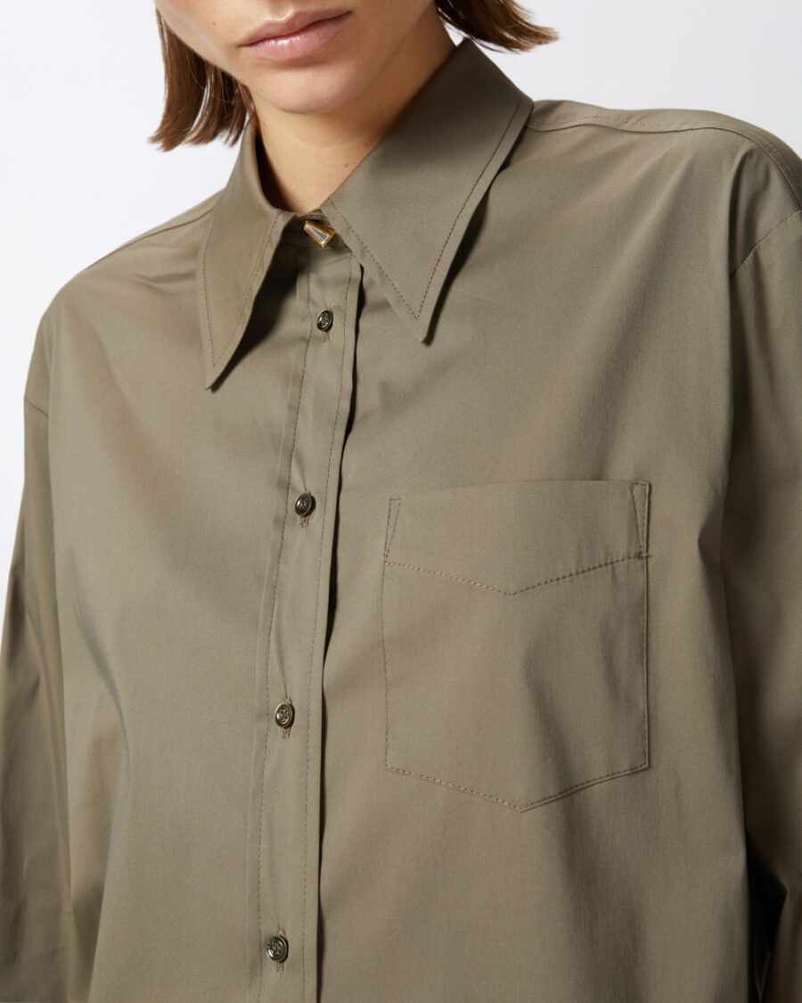 Camicia utility green in popeline stretch - immagine 6