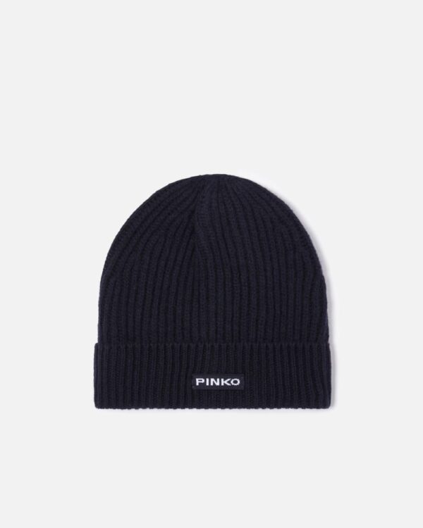 Ribbed wool hat with logo blu marino cupo