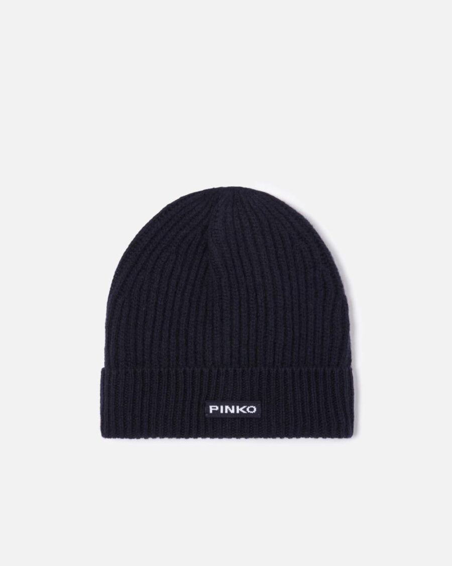 Ribbed wool hat with logo blu marino cupo