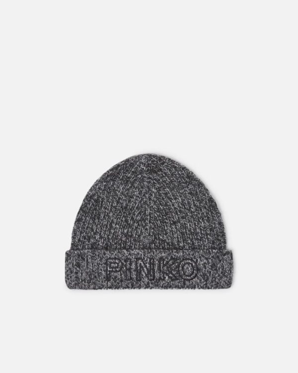 Beanie with logo embroidery grigio e nero e bianco