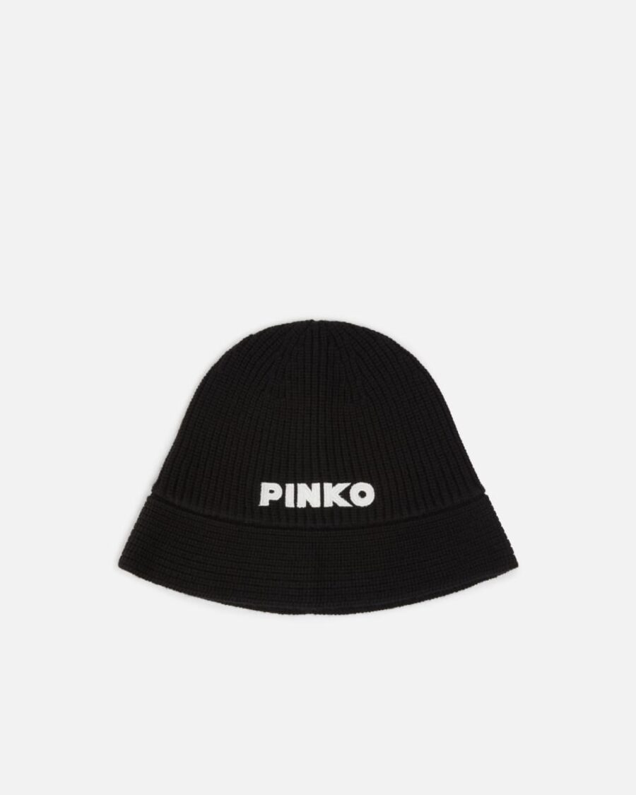 Cappello svasato in lana logo PINKO nero limousine