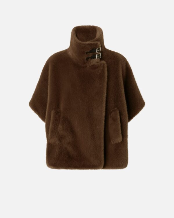 Cape coat in mink-effect faux fur beige  e  intenso