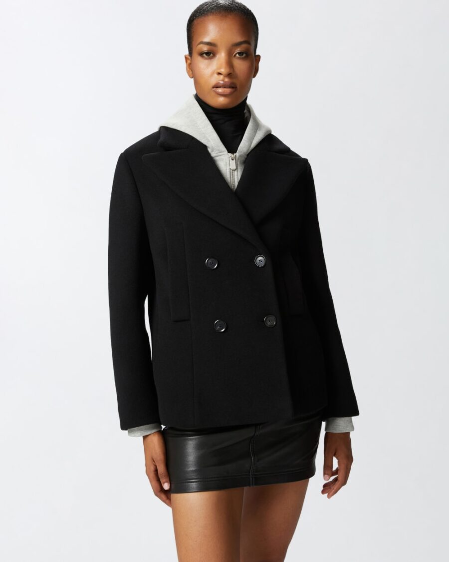 Cappotto caban corto doppiopetto in panno nero limousine