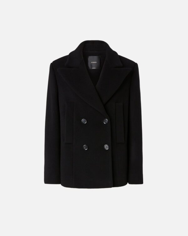 Cappotto caban corto doppiopetto in panno nero limousine
