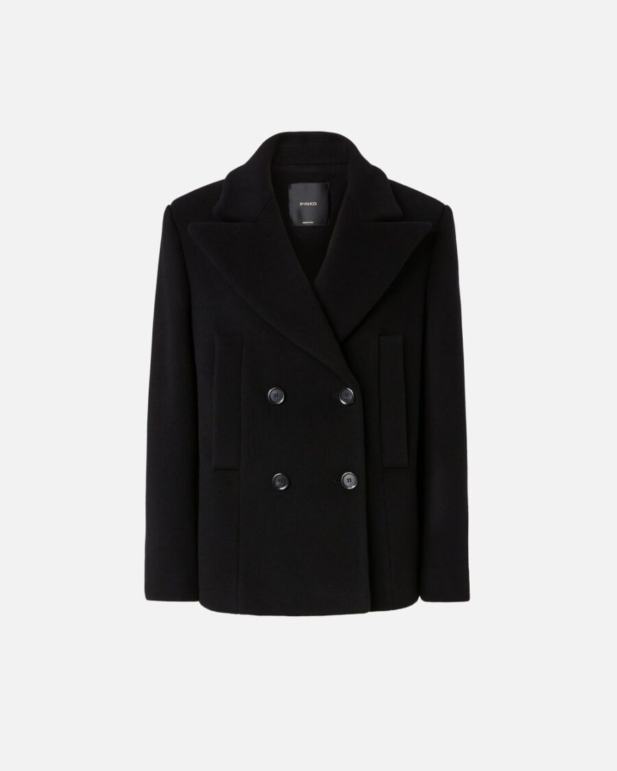 Cappotto caban corto doppiopetto in panno nero limousine