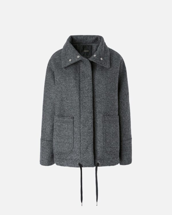 Cappotto caban in panno con collo alto grigio  e  peltro