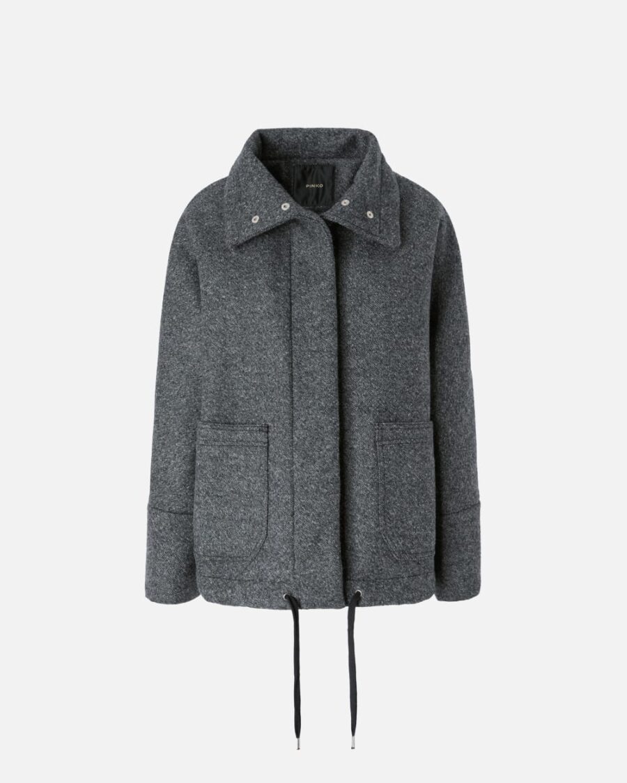 Cappotto caban in panno con collo alto grigio  e  peltro
