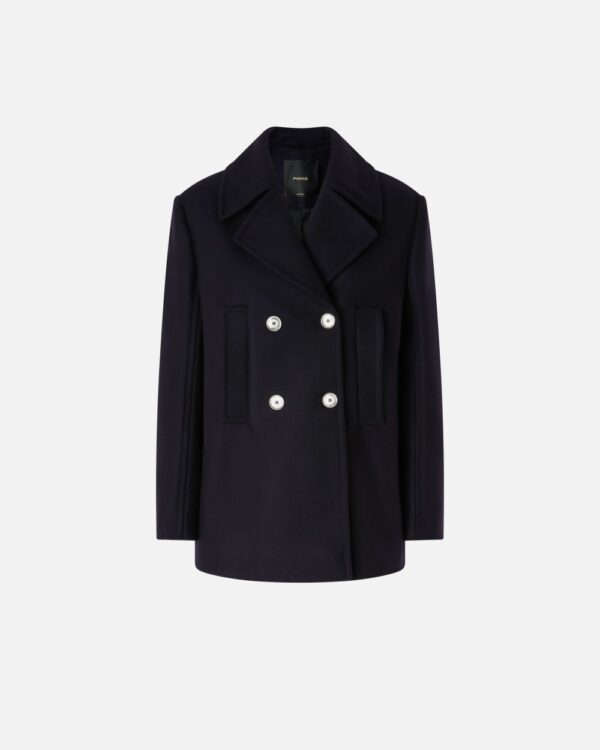 Short double-breasted wool-blend pea coat blu marino cupo