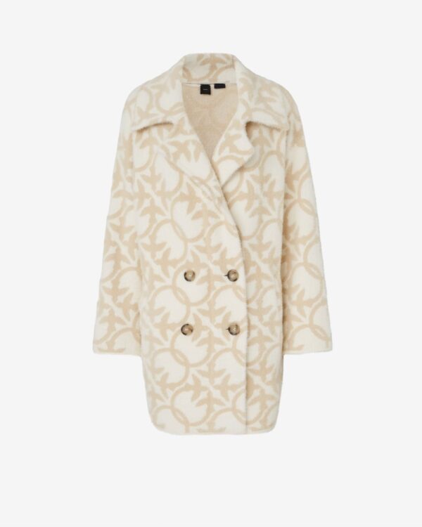 Cappotto corto effetto pelliccia logo panna e beige