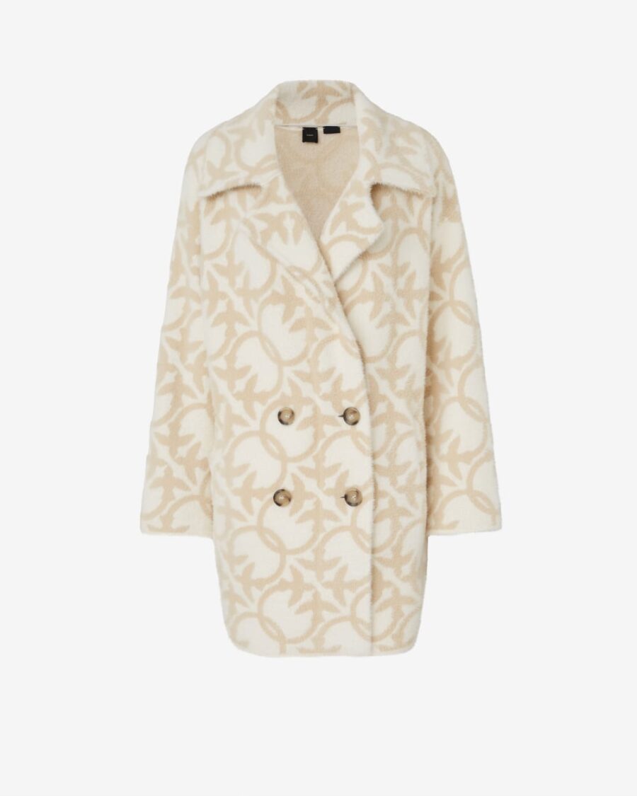 Cappotto corto effetto pelliccia logo panna e beige