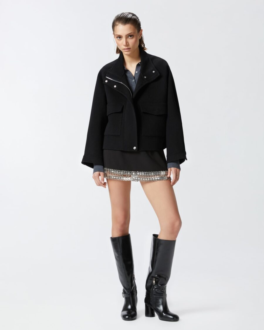 Cappotto corto in panno double a collo alto - immagine 4