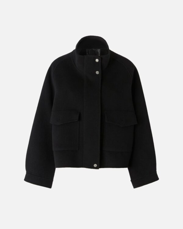 Cappotto corto in panno double a collo alto nero limousine