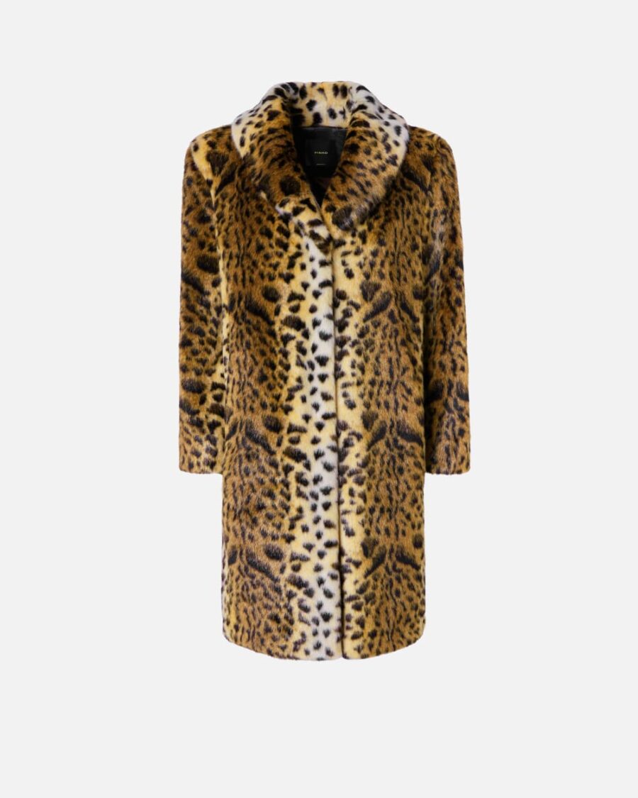 Cappotto effetto pelliccia maculata beige e nero