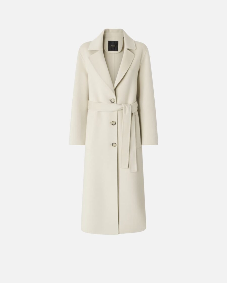 Cappotto lungo con cintura in panno doppio beige