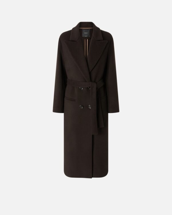 Cappotto lungo doppiopetto con cintura abbinata testa moro