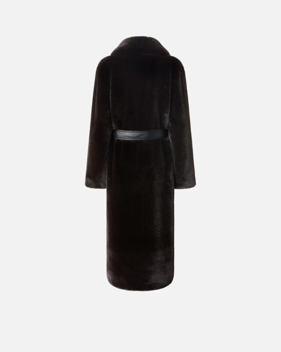 Cappotto lungo effetto pelliccia con cintura - immagine 2