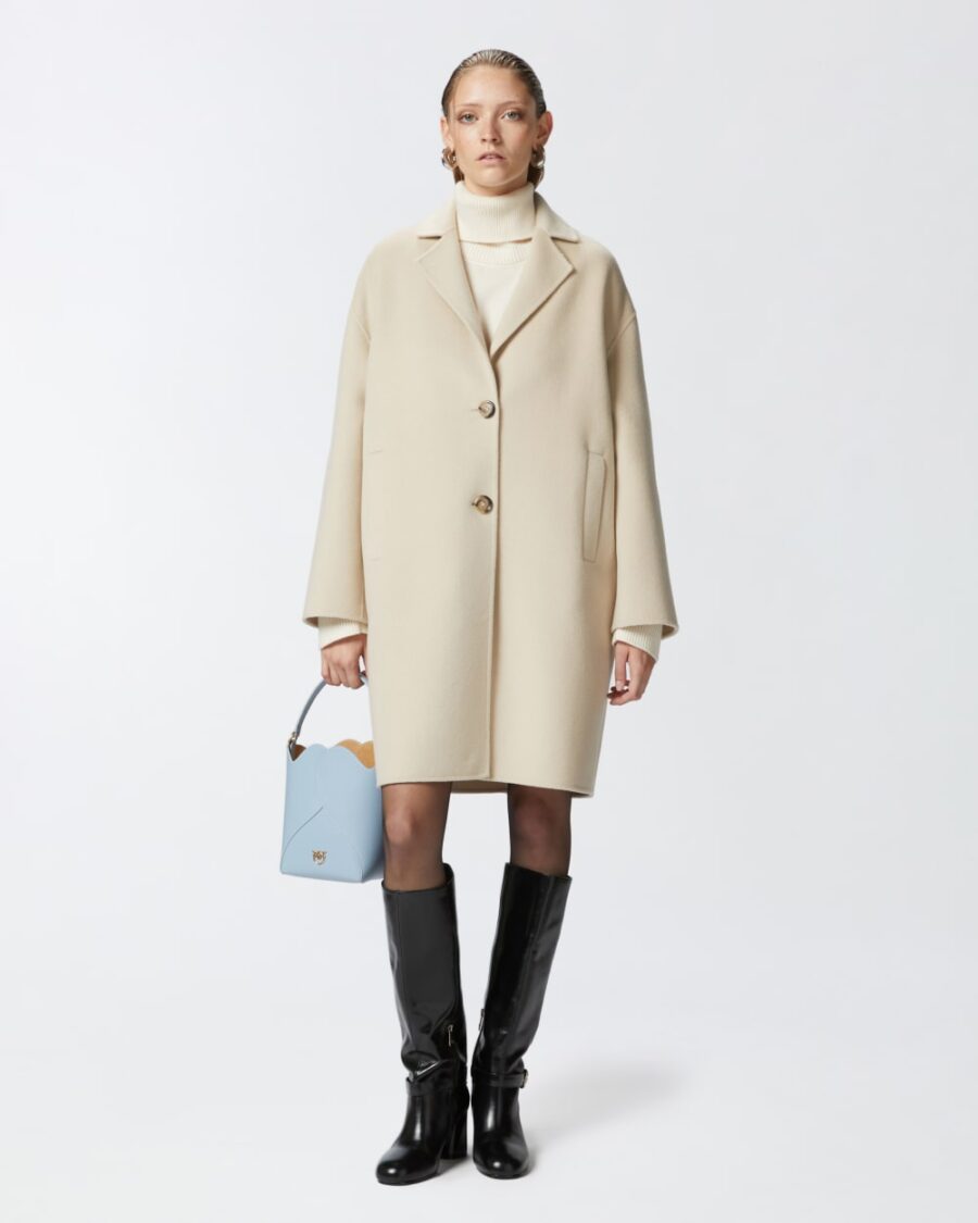 Cappotto monopetto classico in panno beige