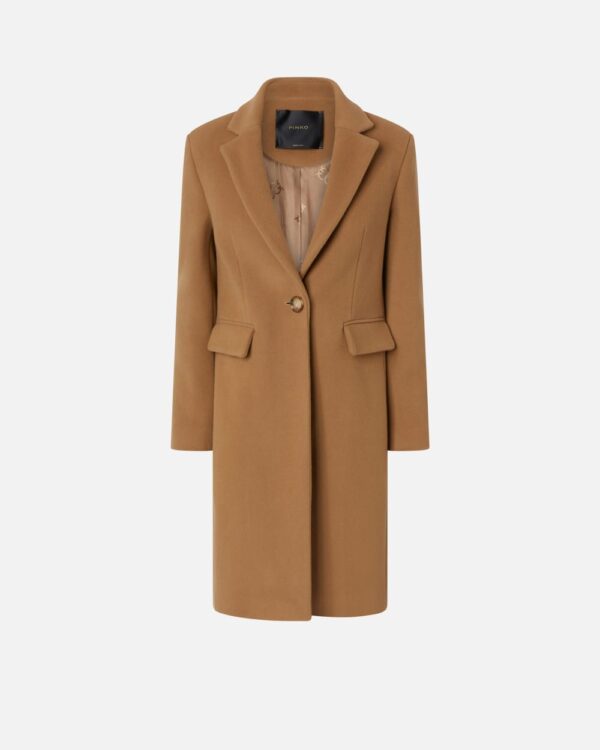 Cappotto monopetto in panno misto lana cammello mocaccino