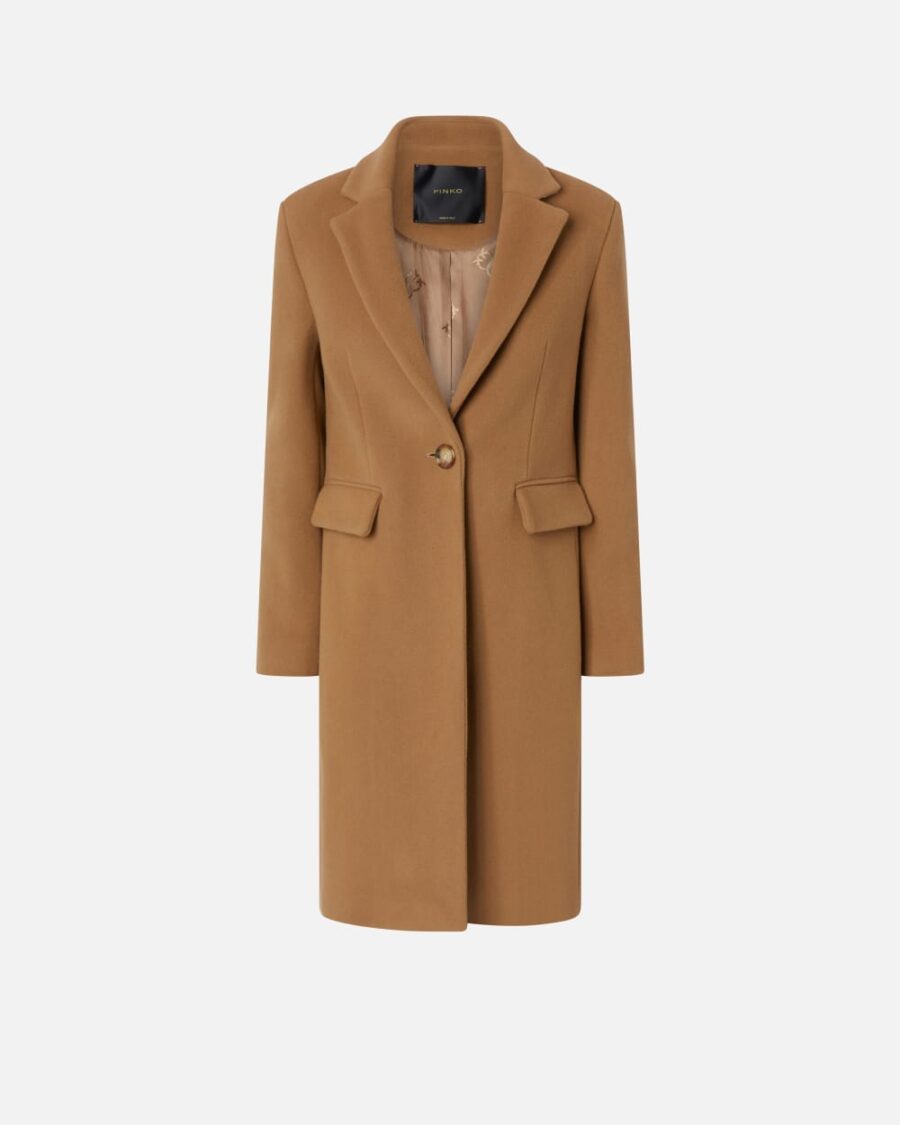 Single-breasted wool-blend cloth coat cammello mocaccino
