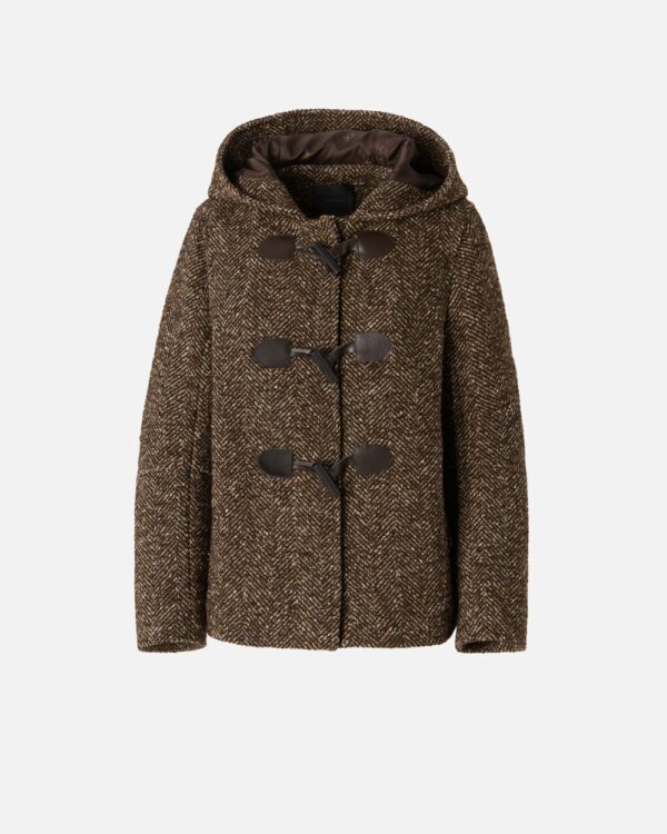 Cappotto montgomery corto con cappuccio cammello e marrone