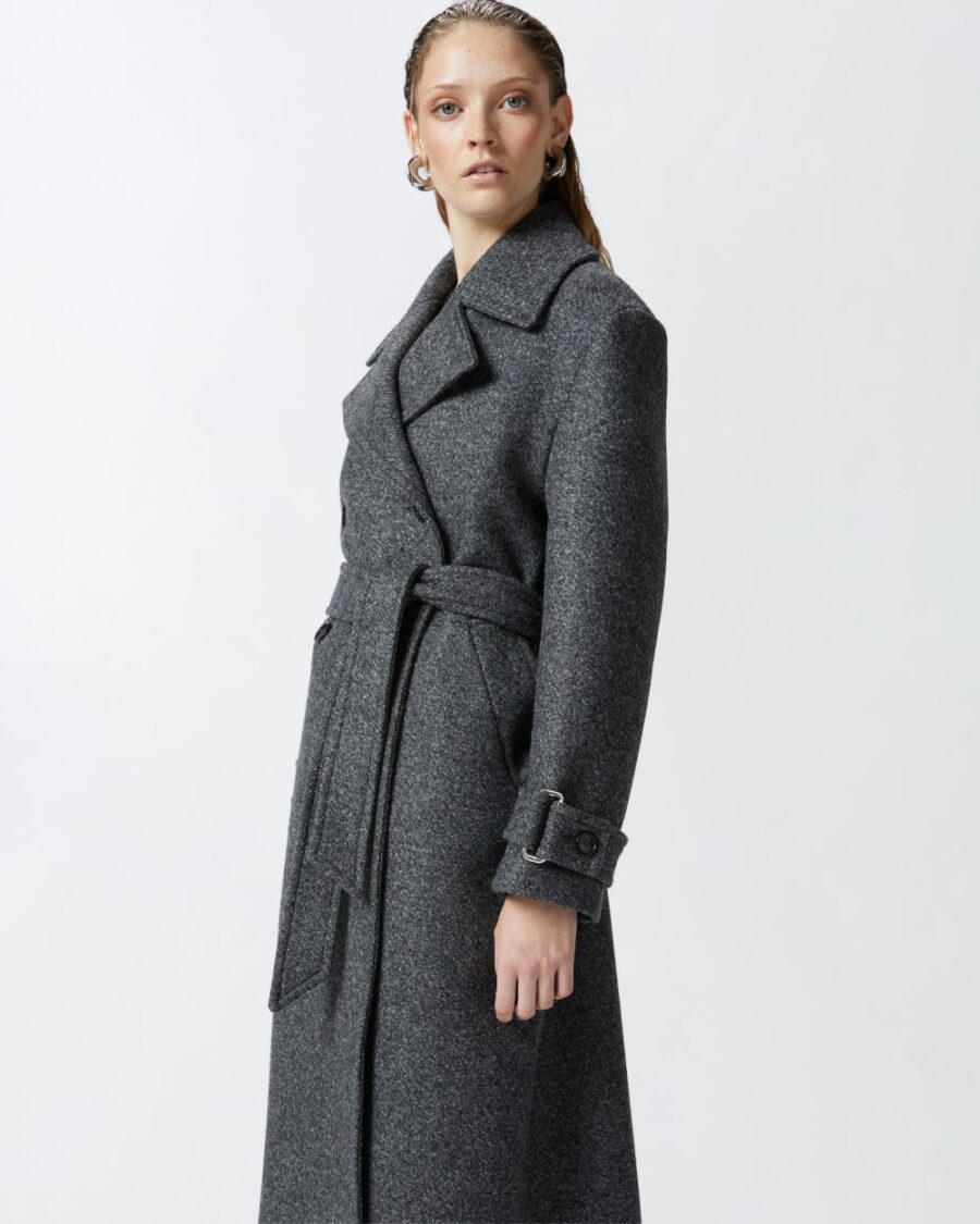 Cappotto stile trench con cintura grigio  e  peltro