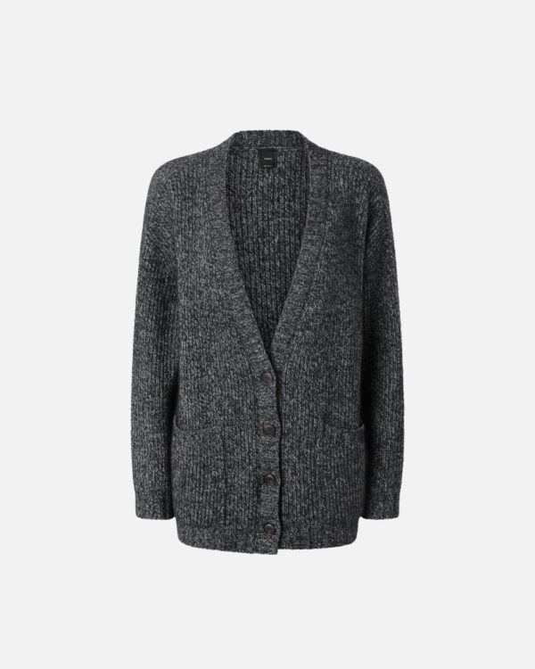 Cardigan a coste con scollo a V misto alpaca grigio e nero e bianco