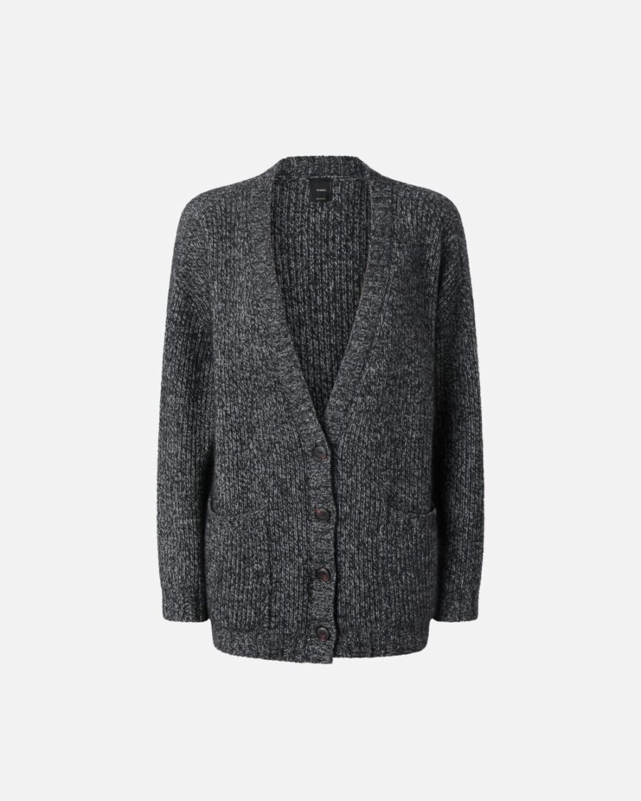Cardigan a coste con scollo a V misto alpaca grigio e nero e bianco