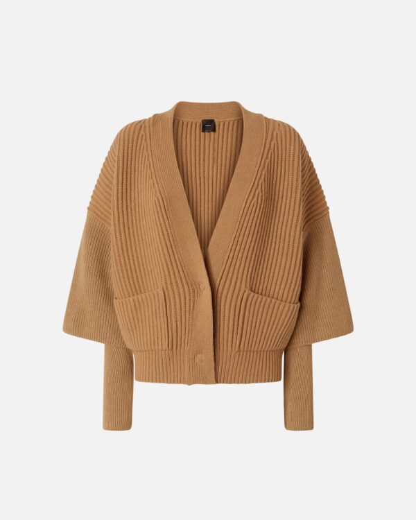 Cardigan a coste in lana e cachemire beige tannino