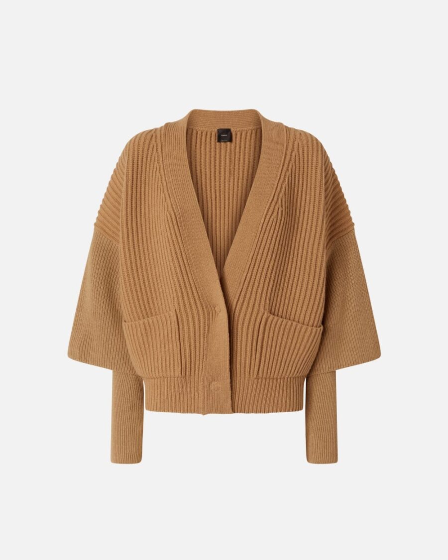 Ribbed wool and cashmere cardigan beige tannino