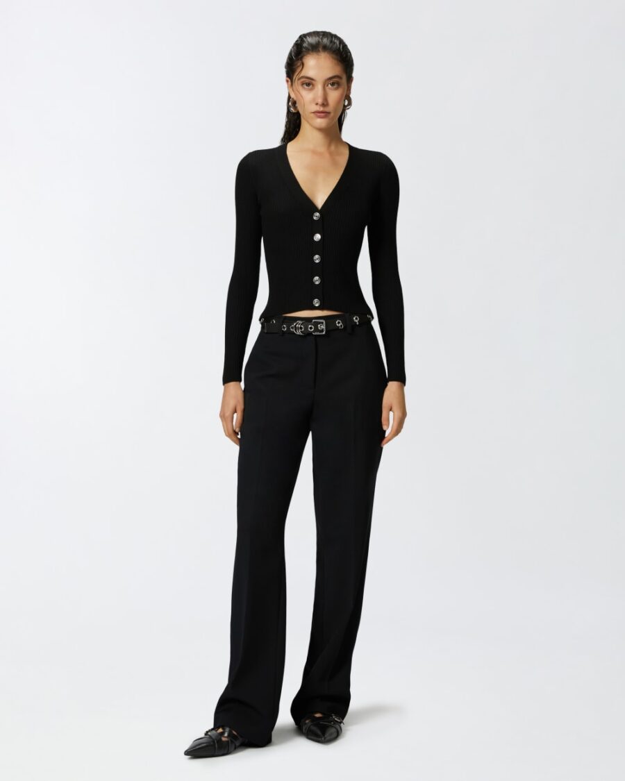 Ribbed fitted cardigan with logo inlay - Image 4