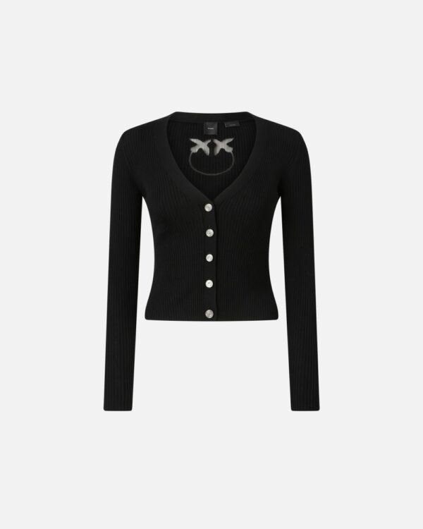 Cardigan aderente a coste con intarsio logo nero limousine