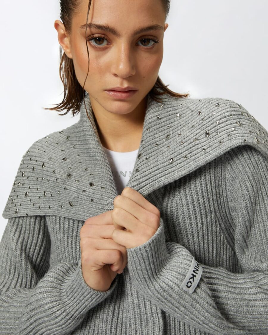 Cardigan collo alto misto cachemire con cristalli - immagine 6