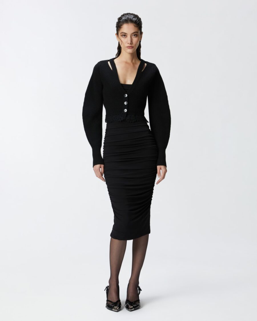 Cardigan corto a coste con fondo in pizzo - immagine 4