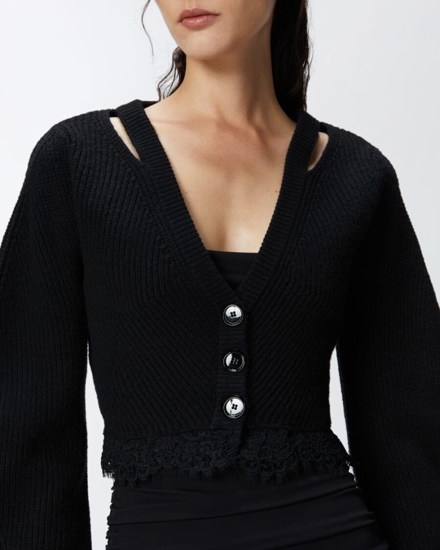 Cardigan corto a coste con fondo in pizzo - immagine 5