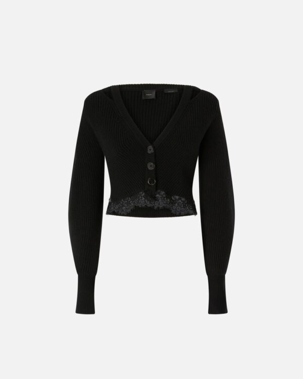 Cardigan corto a coste con fondo in pizzo nero limousine