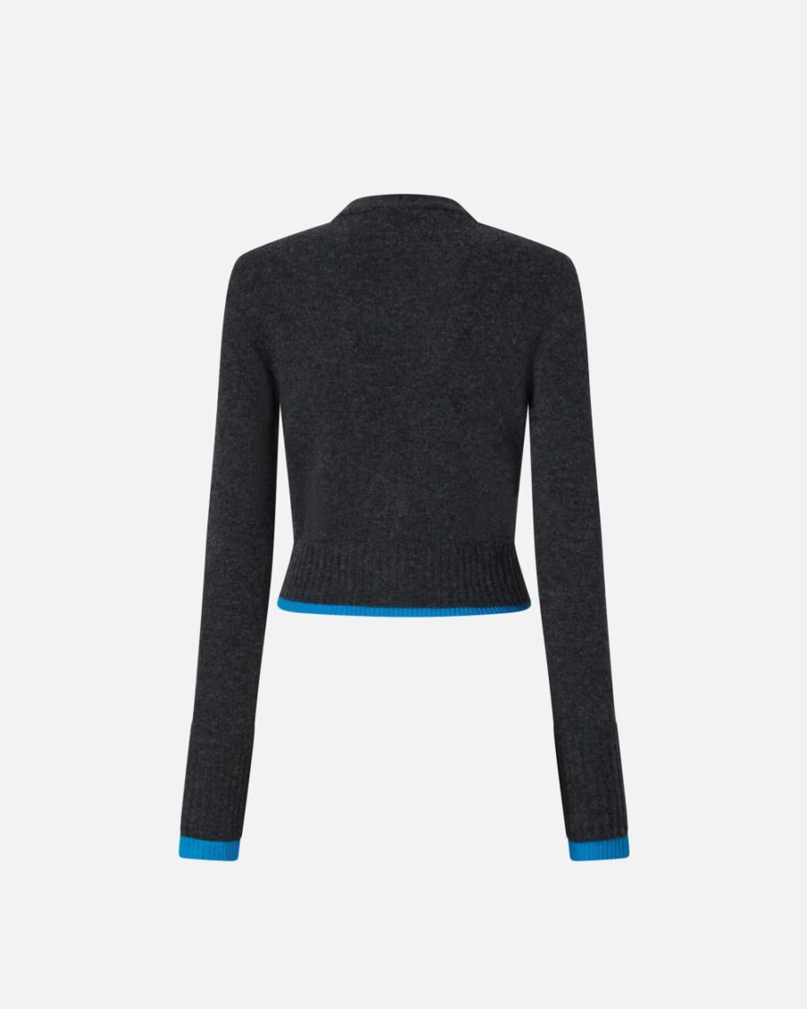 Cashmere wool cropped cardigan with contrasts - Image 2