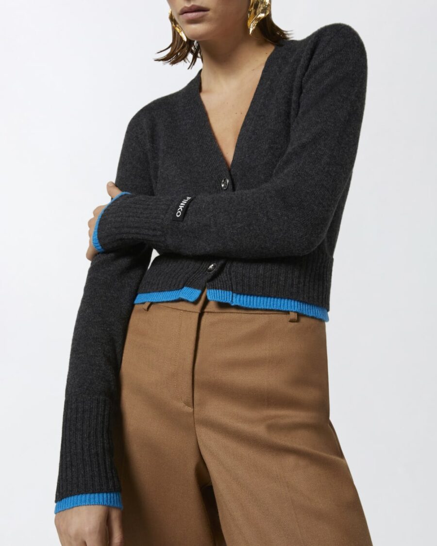 Cashmere wool cropped cardigan with contrasts - Image 6