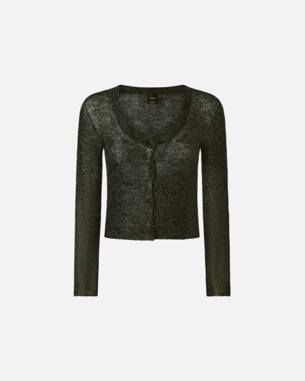 Cardigan corto in mohair nero e lurex e verde