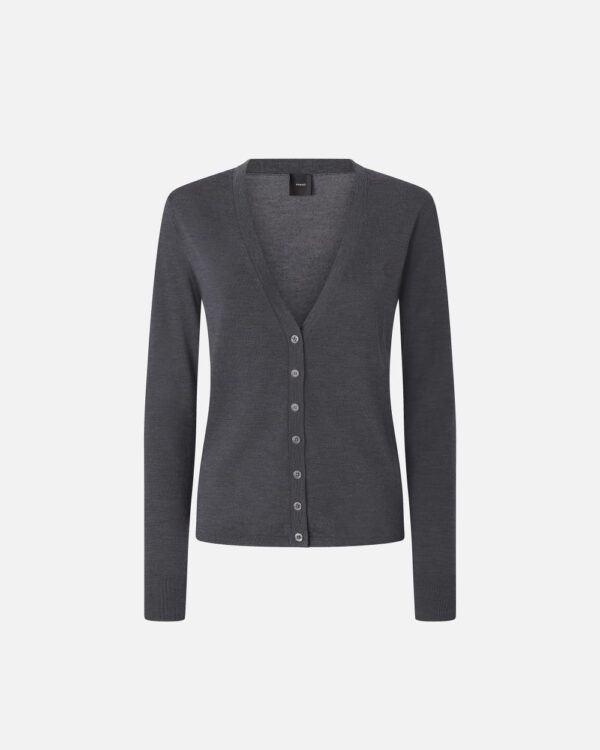 Cardigan in lana extrafine con scollo a V grigio pioggerella